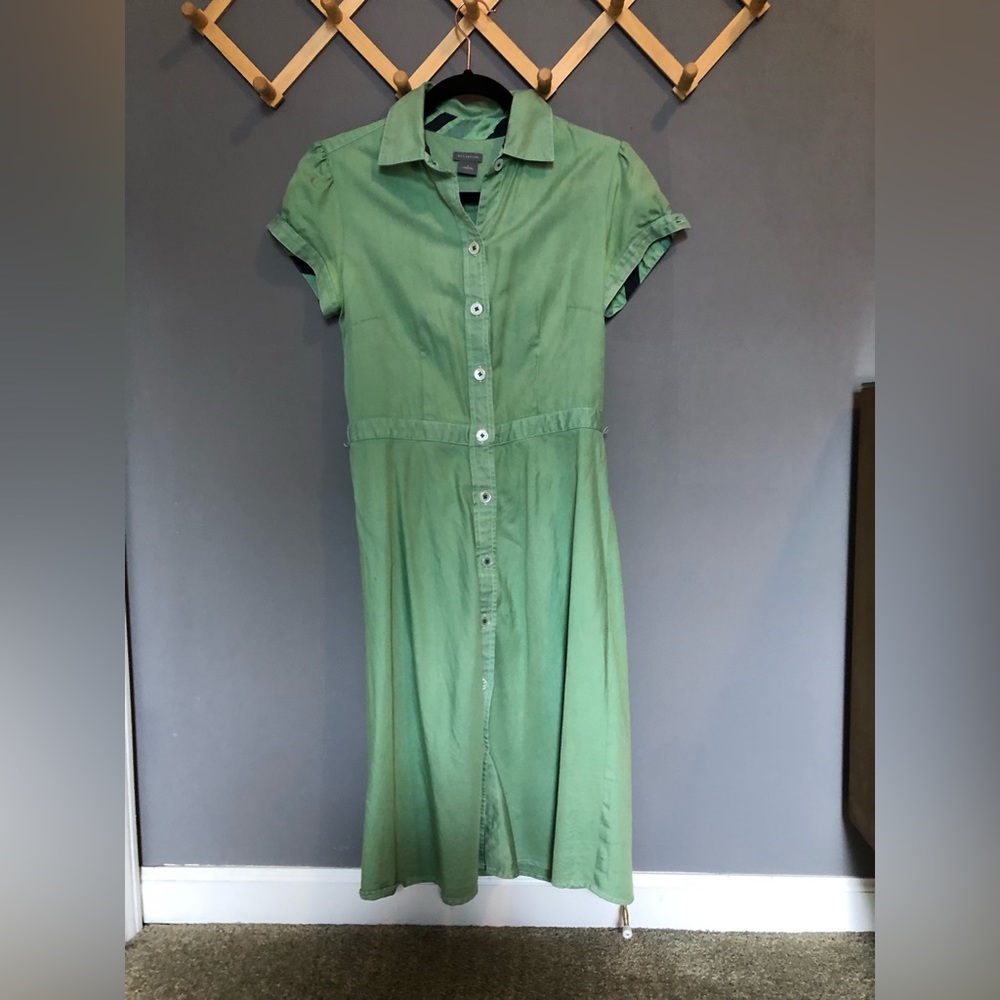 Ann Taylor button front dress. Originally a light blue dyed to a springy green